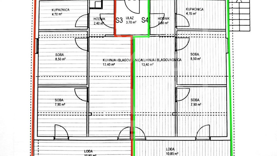 Dva apartmaja v hiši, Posedarje, nedaleč od Zadra, s pogledom na morje