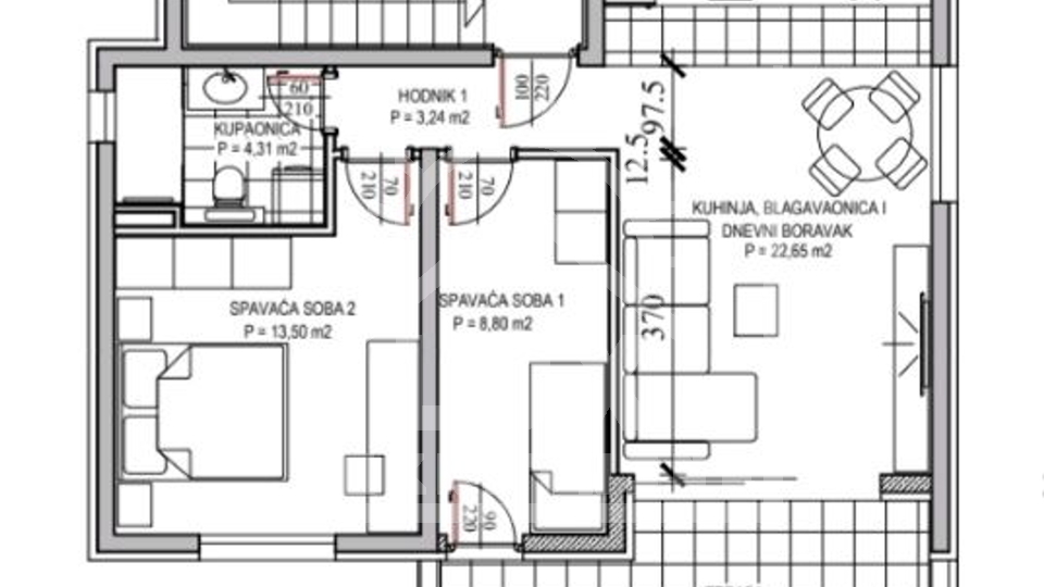 Dvosobni penthouse s strešno teraso, Petrčane pri Zadru, NOVOGRADNJA