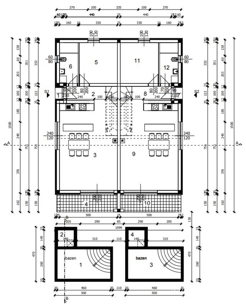 Two halves of a house with a pool, newly built - Privlaka