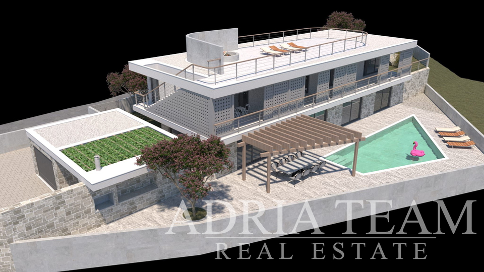 BUILDING LAND FIRST ROW TO THE SEA WITH A PROJECT FOR A VILLA, TOP POSITION!! - NIN-ZATON