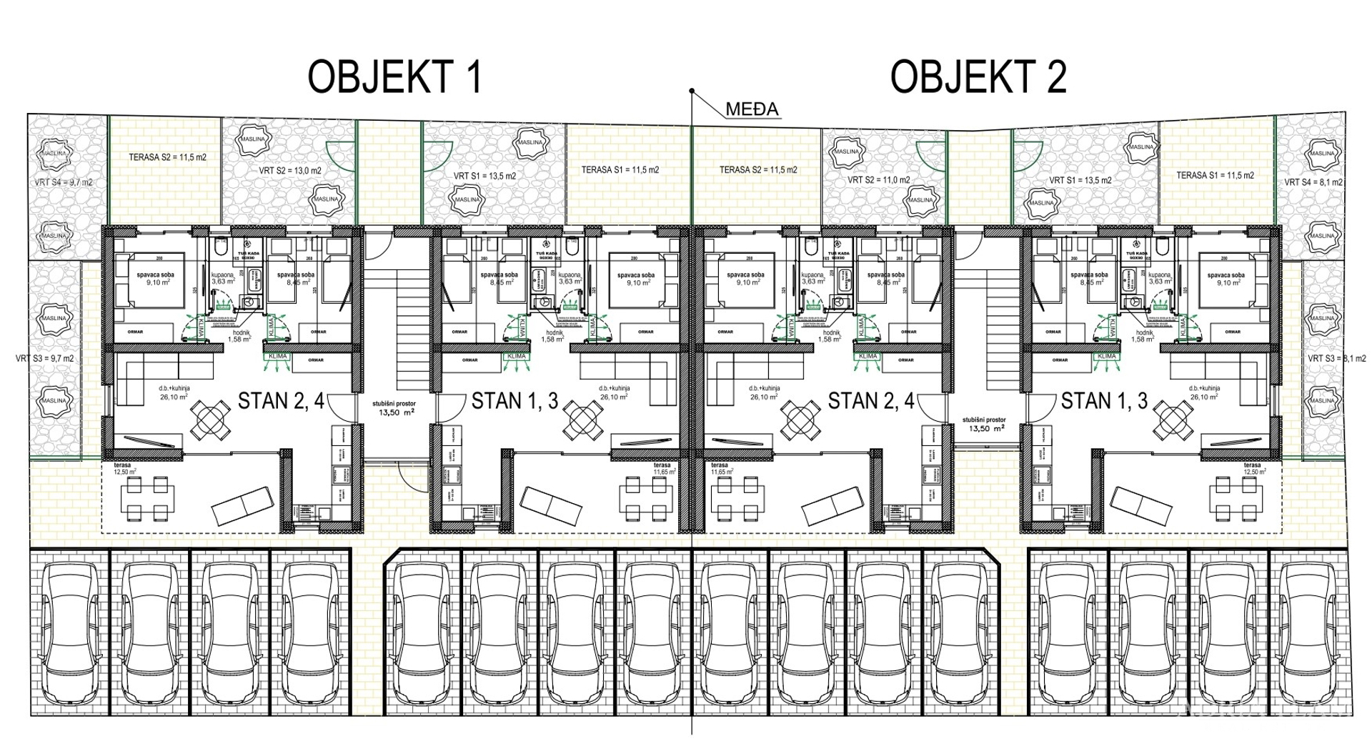 APARTMENTS IN RESIDENTIAL BUILDINGS UNDER CONSTRUCTION, 70 M FROM THE SEA - VIR, LAZ (SOUTH SIDE)
