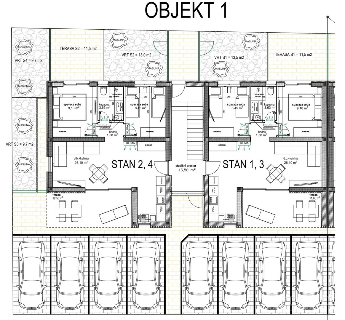 APARTMENTS IN RESIDENTIAL BUILDINGS UNDER CONSTRUCTION, 70 M FROM THE SEA - VIR, LAZ (SOUTH SIDE)
