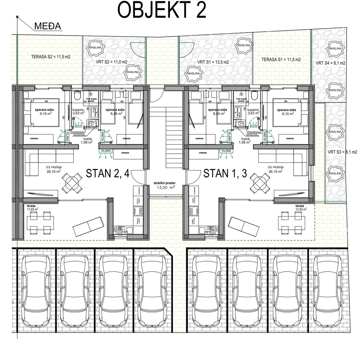 APARTMENTS IN RESIDENTIAL BUILDINGS UNDER CONSTRUCTION, 70 M FROM THE SEA - VIR, LAZ (SOUTH SIDE)