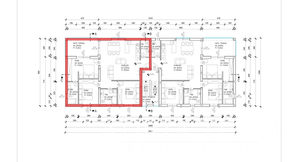 PENTHOUSE S KROVNOM TERASOM I POGLEDOM NA MORE, 400 m OD MORA, SABUNIKE - ZADAR