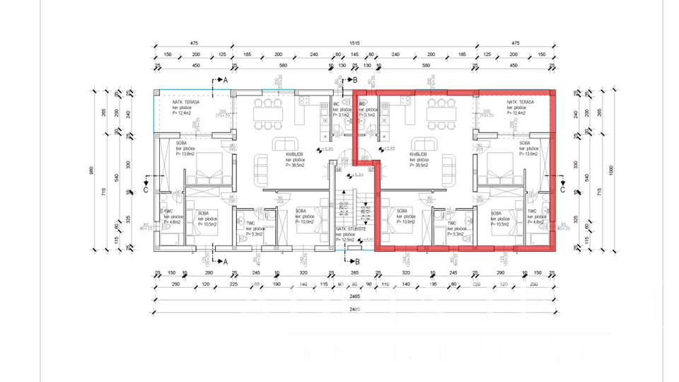 PENTHOUSE S KROVNOM TERASOM I POGLEDOM NA MORE, 400 m OD MORA, SABUNIKE - ZADAR