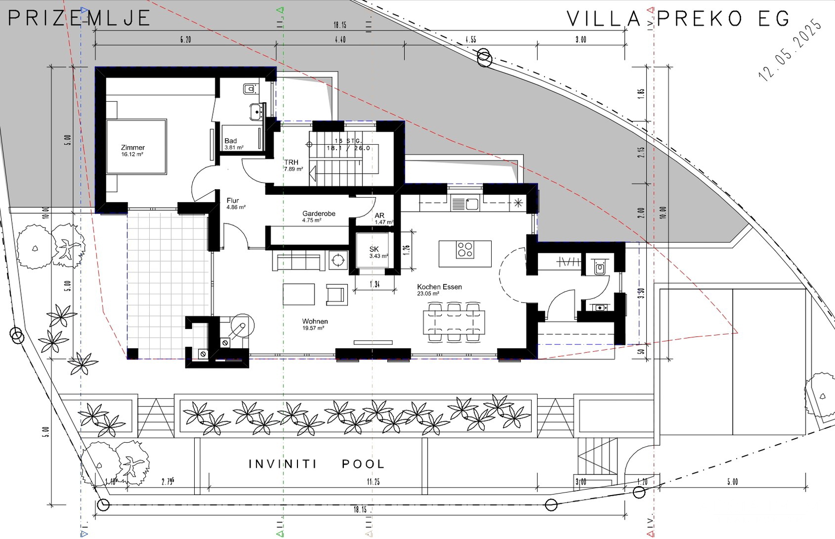 GRAĐEVINSKO ZEMLJIŠTE S IDEJNIM PROJEKTOM ZA VILU S BAZENOM, POGLED NA MORE - PREKO, UGLJAN