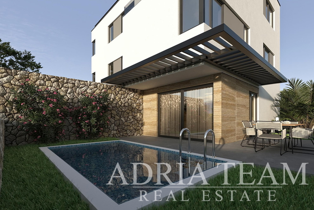 APARTMÁNY S BAZÉNEM, ZAHRADOU A STŘEŠNÍ TERASOU, NOVOSTAVBA, KRÁSNÝ VÝHLED - MANDRE, PAG