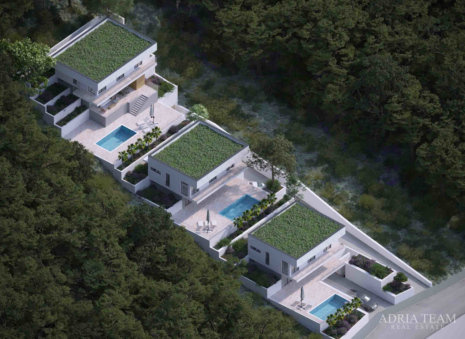 Zemljište s projektom za tri vile s bazenom - Novigrad, Zadar