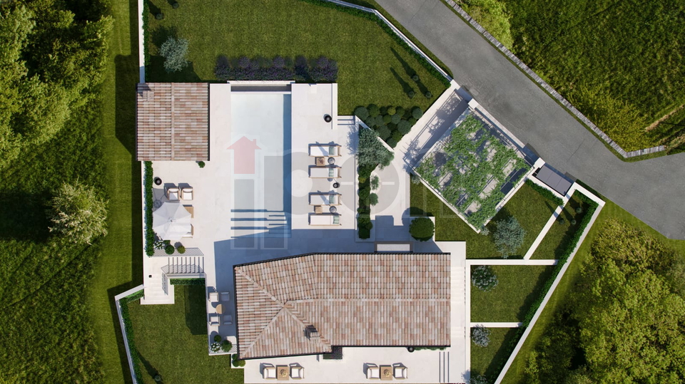 Kanfanar, Istarska villa sa bazenom, pogled na more, projekt u izgradnji!