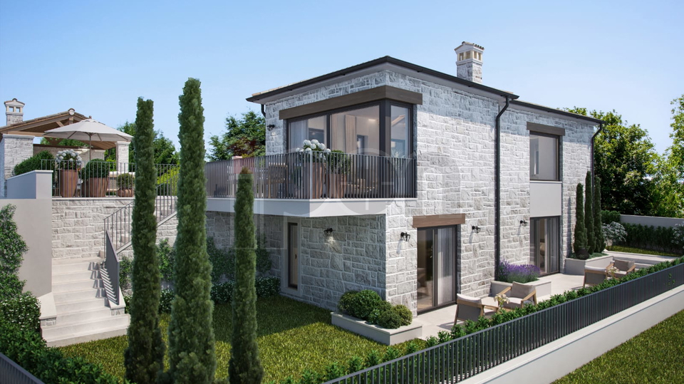 Kanfanar, Istarska villa sa bazenom, pogled na more, projekt u izgradnji!