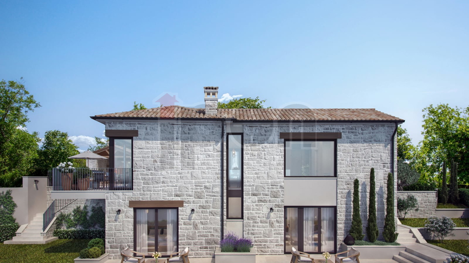 Kanfanar, Istarska villa sa bazenom, pogled na more, projekt u izgradnji!