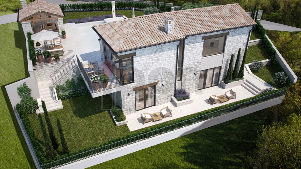 Kanfanar, Istarska villa sa bazenom, pogled na more, projekt u izgradnji!