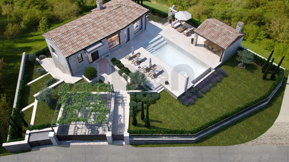 Kanfanar, Istarska villa sa bazenom, pogled na more, projekt u izgradnji!