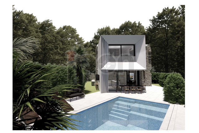 Nedešćina, građevinsko zemljište s projektom za izgradnju ville s bazenom!