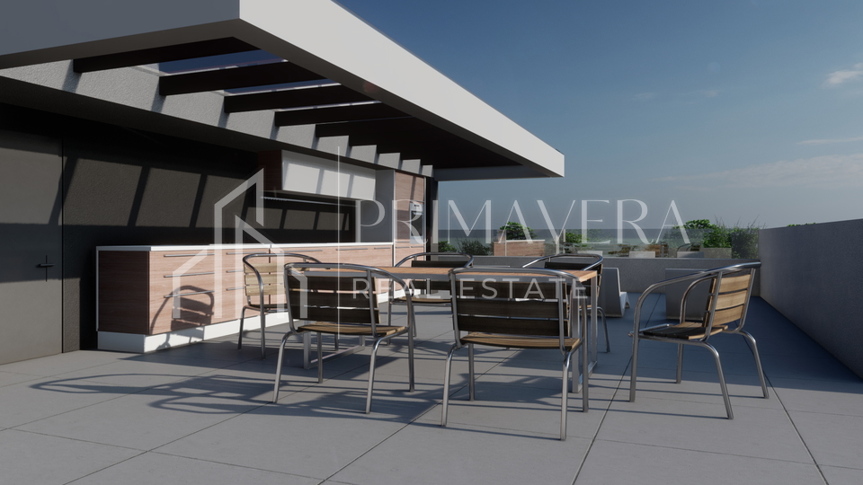 Zaton, a luxury new building 2nd row to the sea, penthouse with a pool and a roof terrace - S7