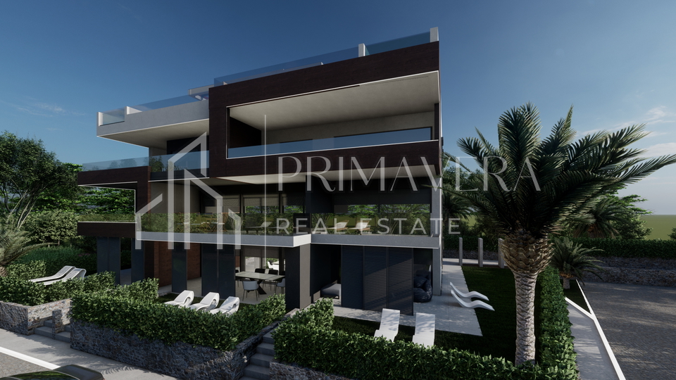 Zaton, a luxury new building 2nd row to the sea, penthouse with a pool and a roof terrace - S7