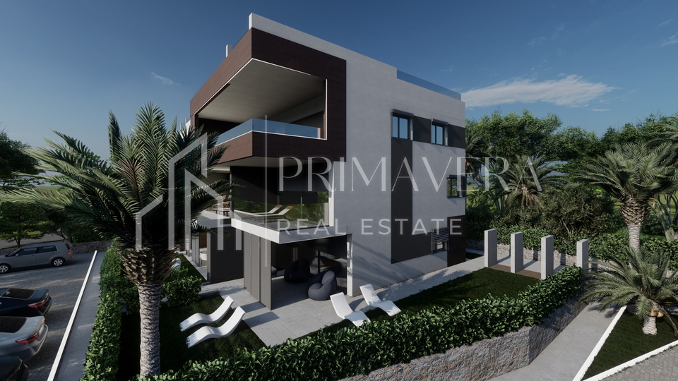 Zaton, a luxury new building 2nd row to the sea, penthouse with a pool and a roof terrace - S7