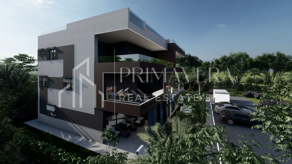Zaton, a luxury new building 2nd row to the sea, penthouse with a pool and a roof terrace - S7