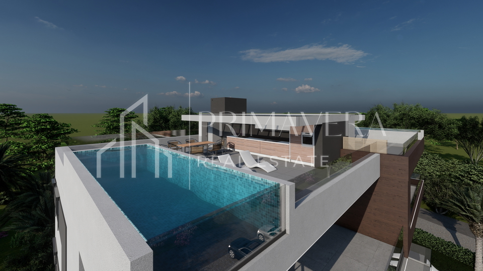 Zaton, a luxury new building 2nd row to the sea, penthouse with a pool and a roof terrace - S7