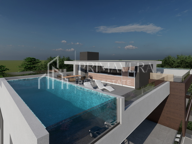 Zaton, a luxury new building 2nd row to the sea, penthouse with a pool and a roof terrace - S7