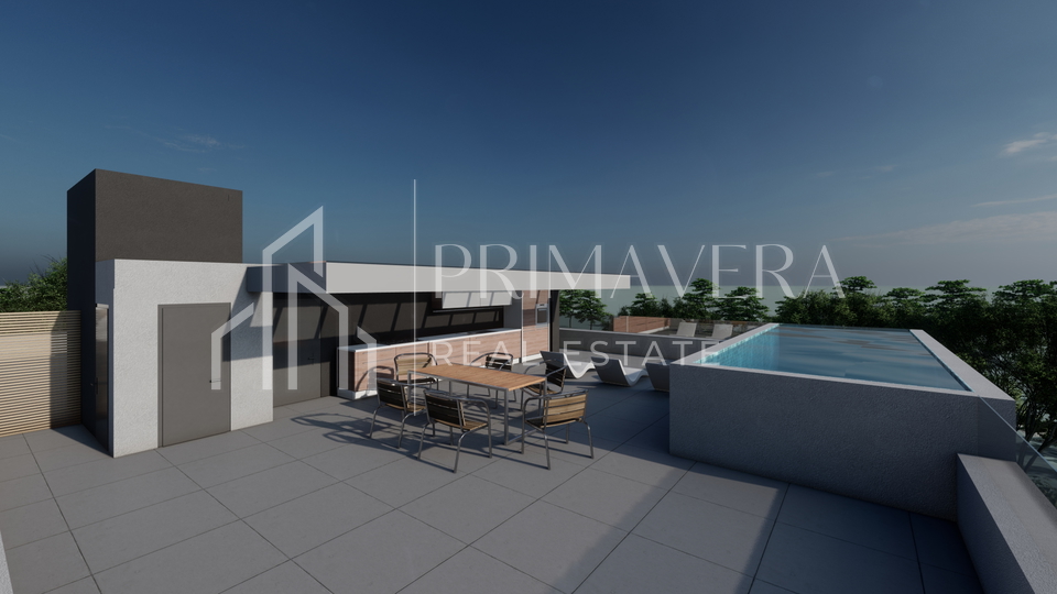 Zaton, a luxury new building 2nd row to the sea, penthouse with a pool and a roof terrace - S7
