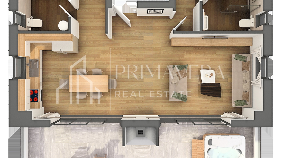 Posedarje, land with building permit - 4 apartments, swimming pool, summer kitchen, sea view