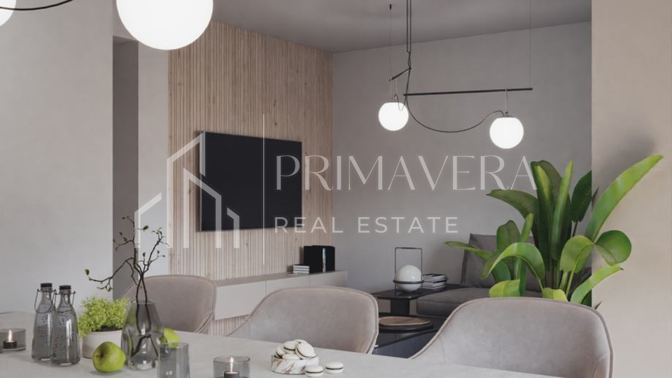 Sukošan, novogradnja, trosobni penthouse s krovnom terasom, 100 m od mora