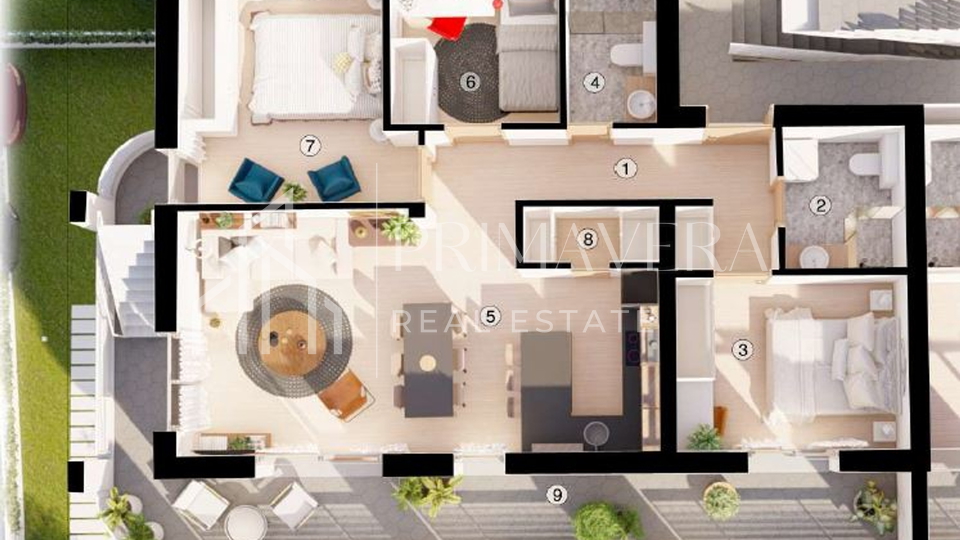 Zadar, Plovanija, penthouse with a roof terrace and a sea view, 121,83 m2