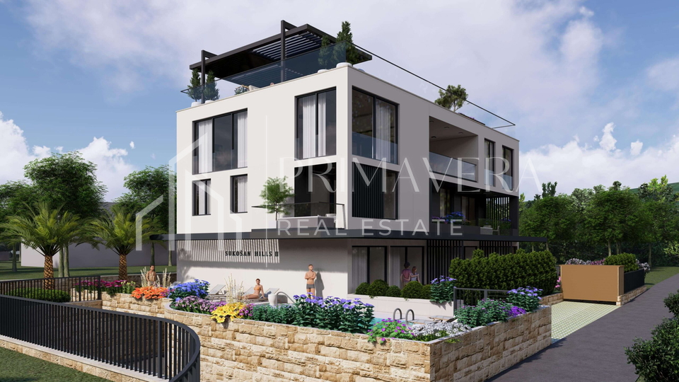 Sukošan, luxury penthouse, an exclusive project 1st row to the sea, garage, elevator, pool