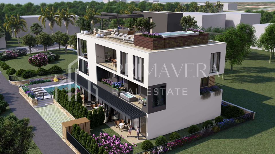 Sukošan, luxury penthouse, an exclusive project 1st row to the sea, garage, elevator, pool