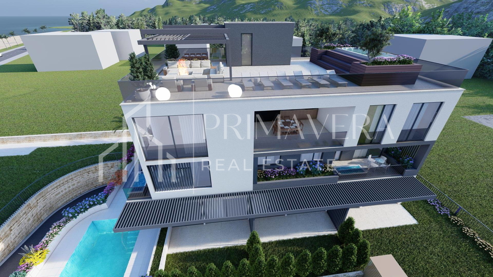 Sukošan, luxury penthouse, an exclusive project 1st row to the sea, garage, elevator, pool