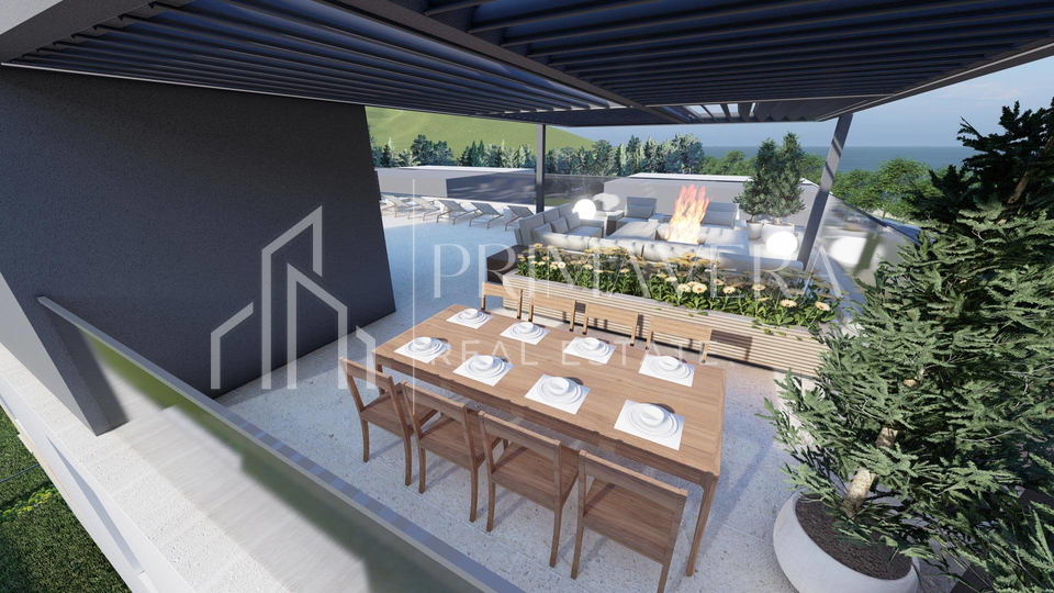 Sukošan, luxury penthouse, an exclusive project 1st row to the sea, garage, elevator, pool