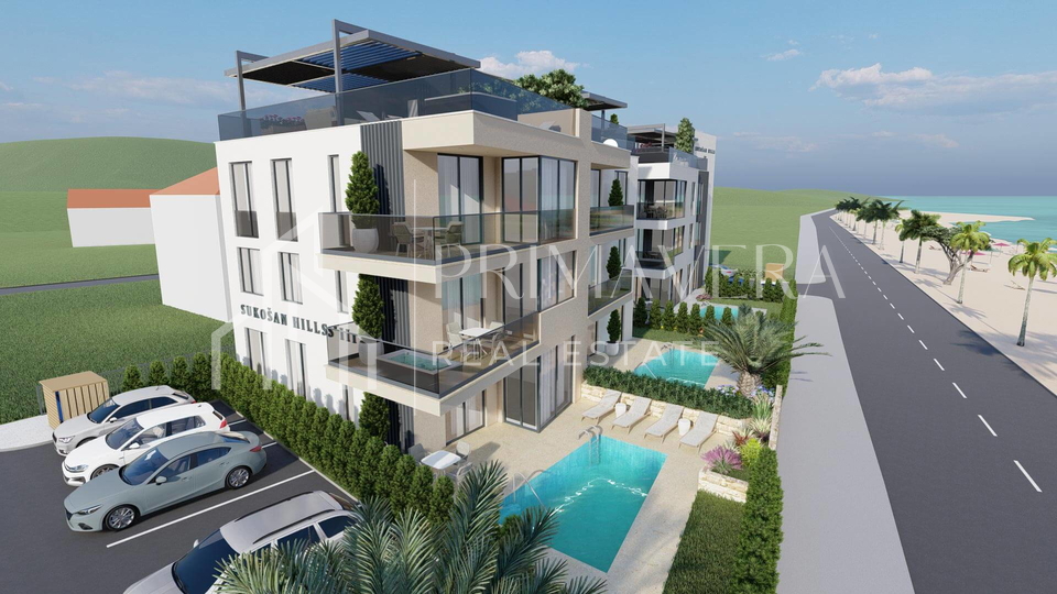 Sukošan, exclusive project 1st row to the sea, 2 bedroom apartment with a roof terrace