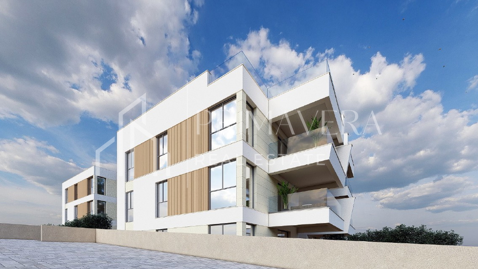 Ra&zcaron;anac&comma; modern two-bedroom apartment S3 in a new building with a view of the sea and Velebit