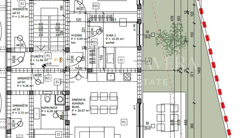 Zadar/Skročini, dvosoban stan s vrtom S1 - 87,57 m2, novogradnja