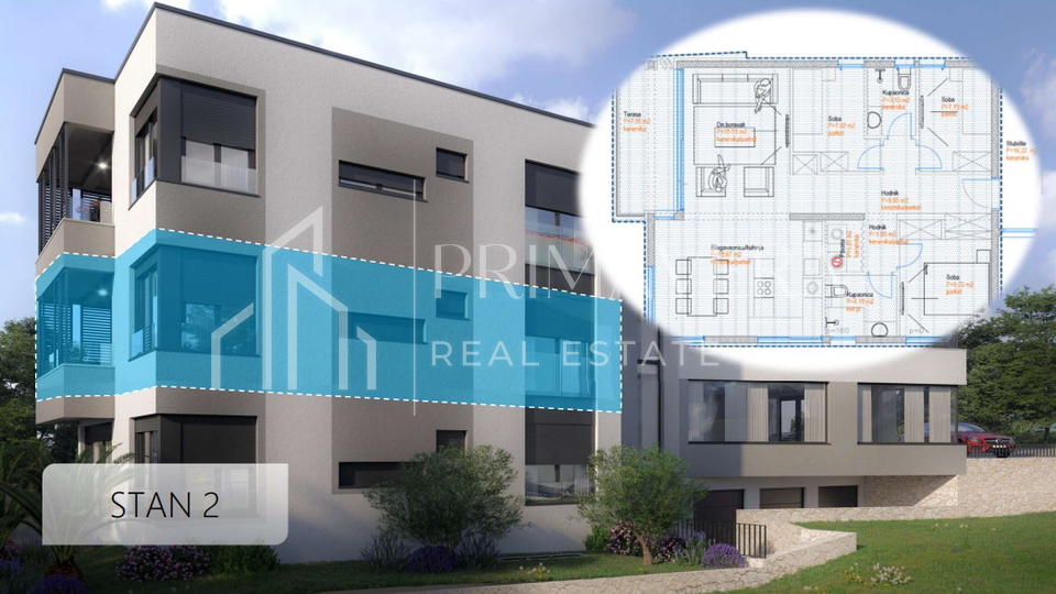 Zadar  - Belafu&zcaron;a&comma; novogradnja&comma; trosoban stan S2 s gara&zcaron;om&comma; 1&period; kat