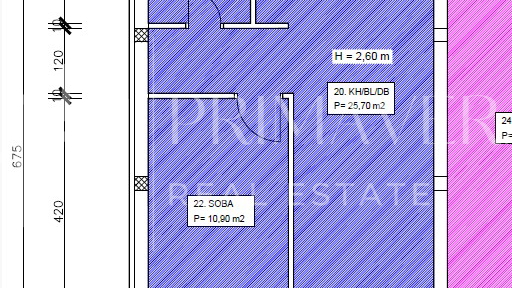 Zadar&sol;Crvene ku&cacute;e&comma; novogradnja&comma; jednosobni stan S3&comma; 1&period;kat&comma; pogled na more