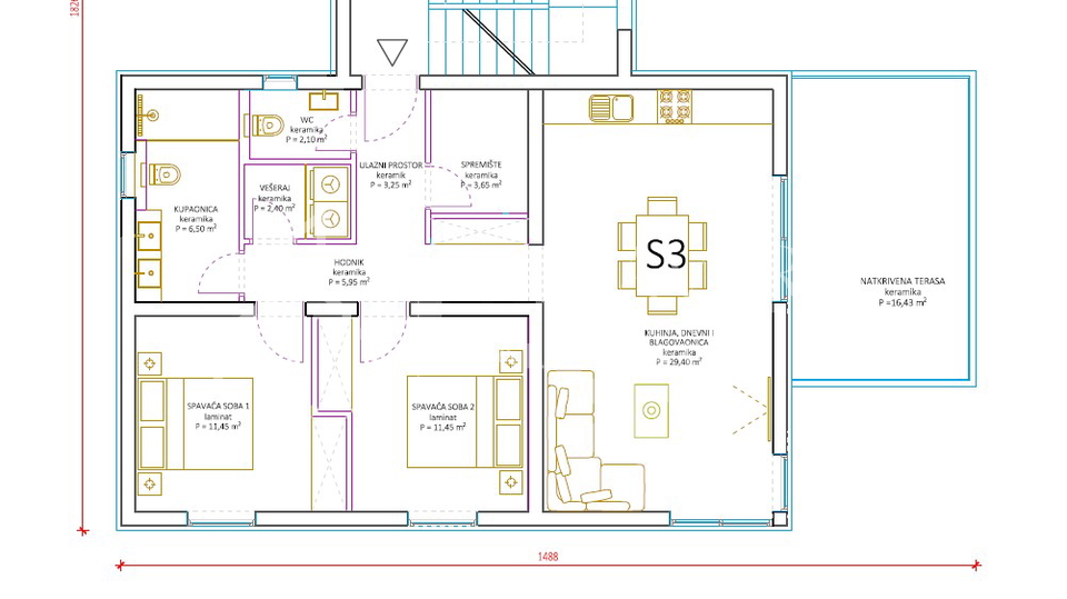Ra&zcaron;anac&comma; modern two-bedroom apartment S3 in a new building with a view of the sea and Velebit