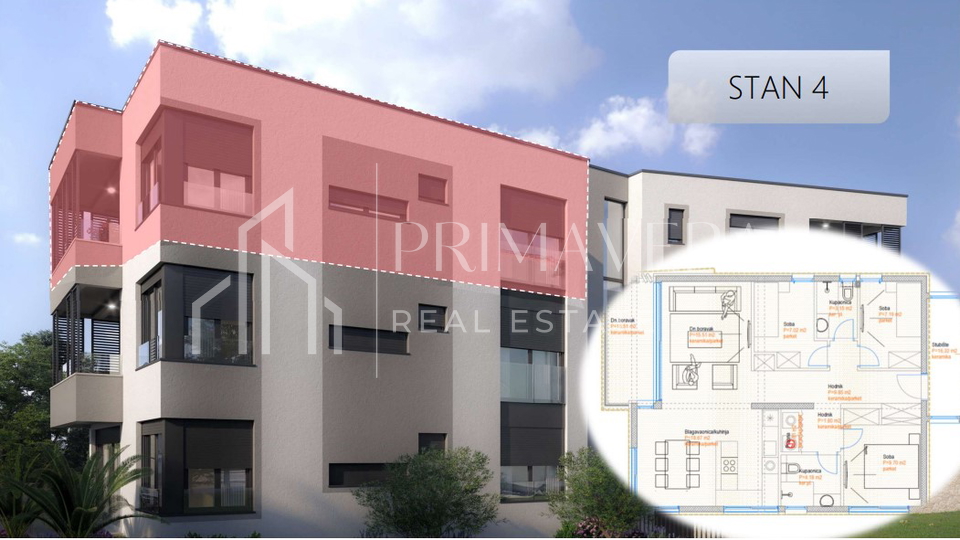 Zadar  - Belafu&zcaron;a&comma; novogradnja&comma; trosoban stan S4 s gara&zcaron;om&comma; 2&period; kat