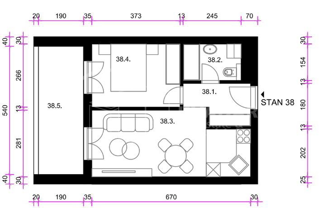 PRODAJA / RESNIK / DVOSOBAN STAN 37.96 m2 / NOVOGRADNJA