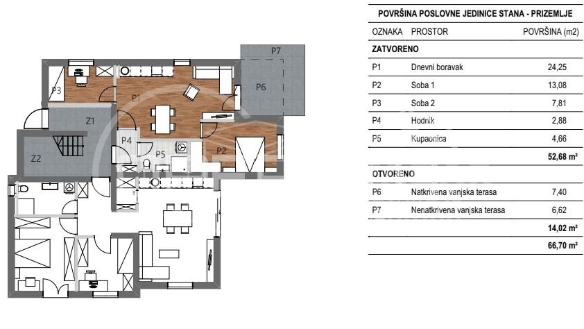 Prodaje se 3-sobni stan na Vidcima površine 60 m2 / Novogradnja
