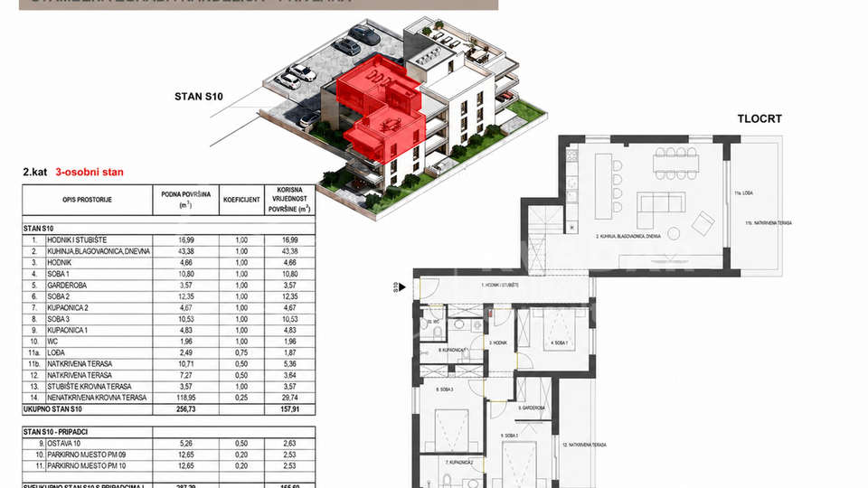 NOVOGRADNJA &ast;&ast;&ast; PRODAJA STAN &plus; KROVNA TERASA&lowbar;PRIVLAKA SABUNIKE S10&lowbar; ZGRADA S LIFTOM - POGLED NA MORE I PLANINE - 500 metara do mora