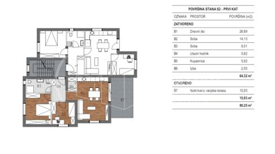 Prodaje se 3-sobni stan na Vidcima  površine 76 m2/ S1 / Novogradnja