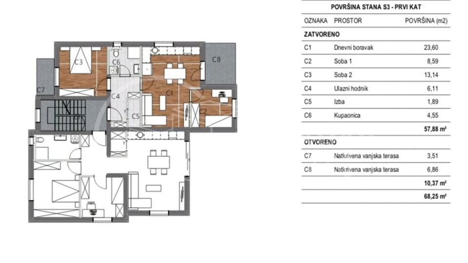 Apartment, 63 m2, For Sale, Šibenik - Vidici