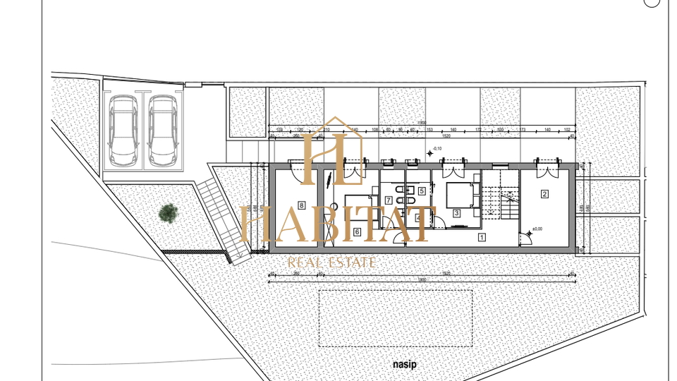 Groznjan, Baugrundstück 1.413m2, komplette Infrastruktur, Projekt für 2 Villen mit Pools