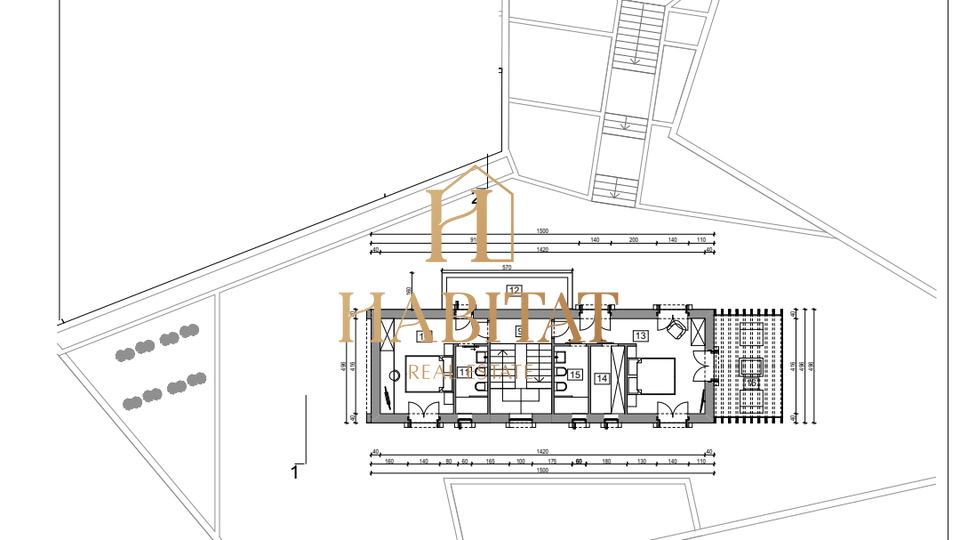 Groznjan, Baugrundstück 1.413m2, komplette Infrastruktur, Projekt für 2 Villen mit Pools