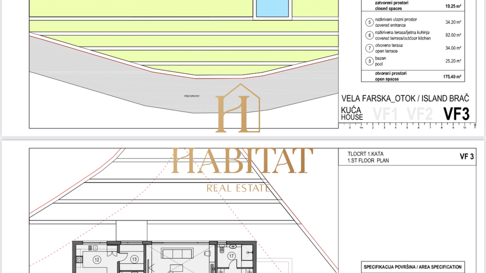 Dalmatien, Brac, Vela Farska, 70m zum Meer, Baugrundstück 897m2 mit Projekt, Baugenehmigung , TOP LAGE !