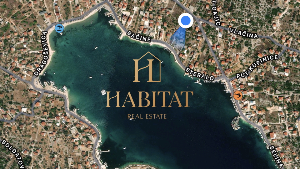 Dalmatia, Vinišće, building plot 1252m2, sea view from the first floor, excellent position, 80m from the sea