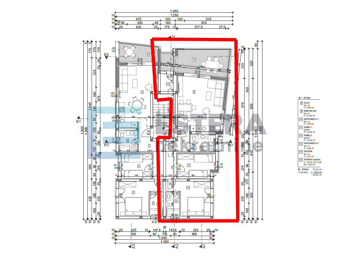 APARTMAN PRODAJA VINJERAC, POSEDARJE ,TROSOBNI B1,  82,25 m2