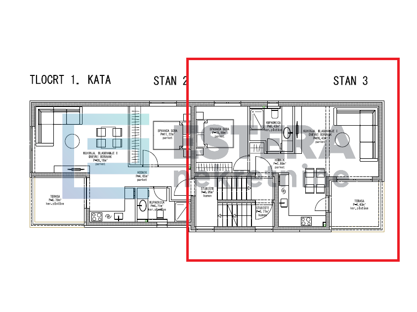 Apartman PRODAJA Kožino, 52 m2, 1. kat